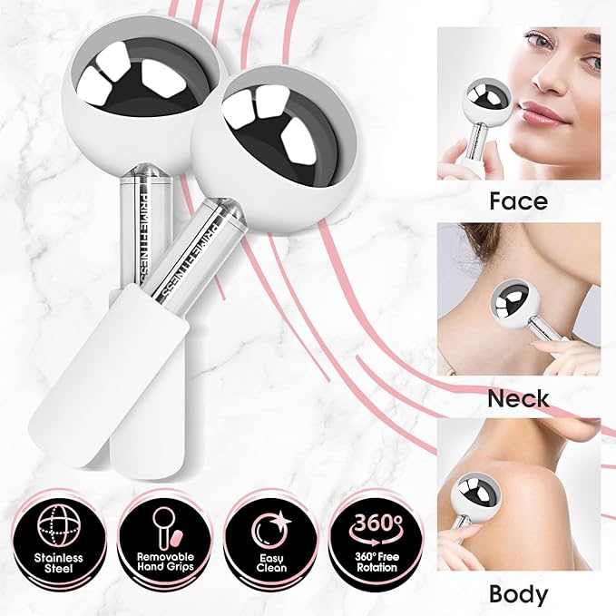 Ice Globes for Facials | Unbreakable Steel Cooling Roller | Cryo Sticks for Face | Massager for Face Neck & Eyes | Skin Care for Dark Circles, Puffiness, Wrinkles, Collagen Production (360 Rotating)