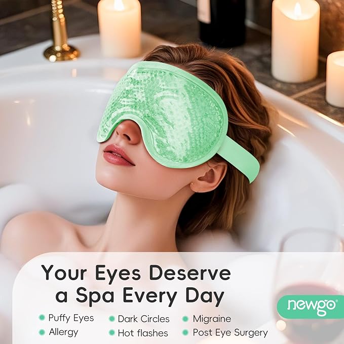 NEWGO Cooling Eye Mask for Puffy Eyes, Cold Eye Mask Eye Ice Pack for After Eyes Surgery, Tension Stress Relief, Itchy Eyes, Headaches, Dark Circles - Green