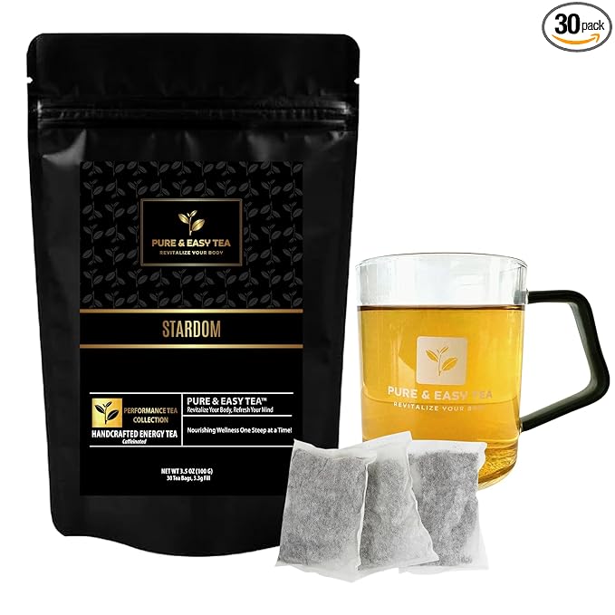 Pure And Easy Tea, Stardom, Natural Energy & Stamina Tea, Organic Coffee Alternative with 180mg Caffeine, 100% Natural Herbal Blend, 30 Biodegradable Tea Bags