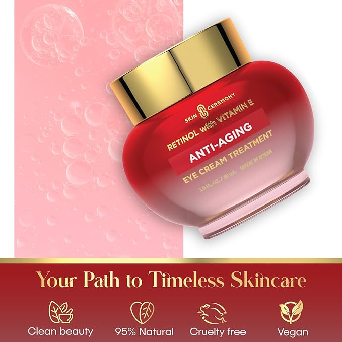 Retinol & Vitamin E Anti-Aging Eye Cream - Reduces Puffiness, Fine Lines & Crow’s Feet - Dermatologist Tested, Korean Skin Care for All Skin Types - 1.0 Fl. Oz