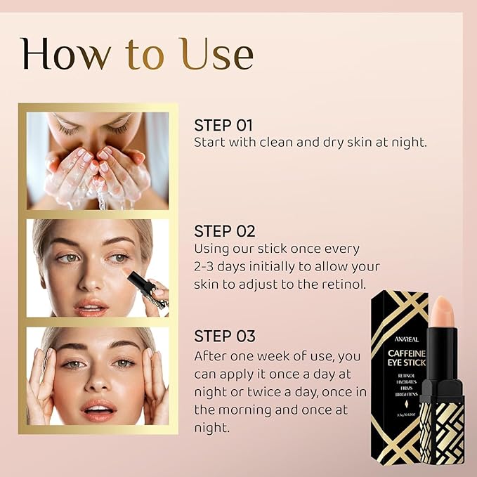 Caffeine Under Eye Balm: Hydrating Eye Brightener Stick Cream for Dark Circles & Puffiness, Anti-Wrinkle Korean Skincare Treatment with Retinol, Instant Cooling Glow for Eyes, Face & Bags