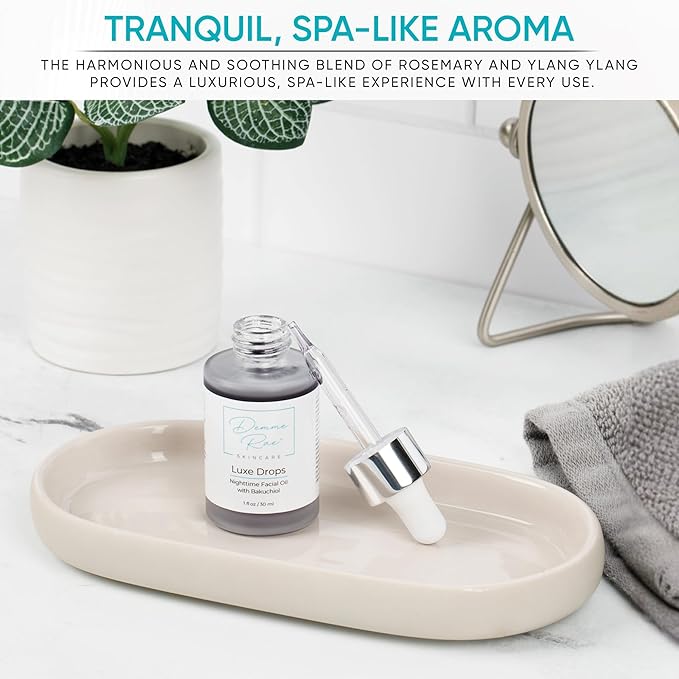 Luxe Drops Nighttime Facial Oil for Dry Skin with Bakuchiol Retinol Alternative, Face Oil for Women Anti Aging, Lightweight, Moisturizing Face Care for Dry Skin