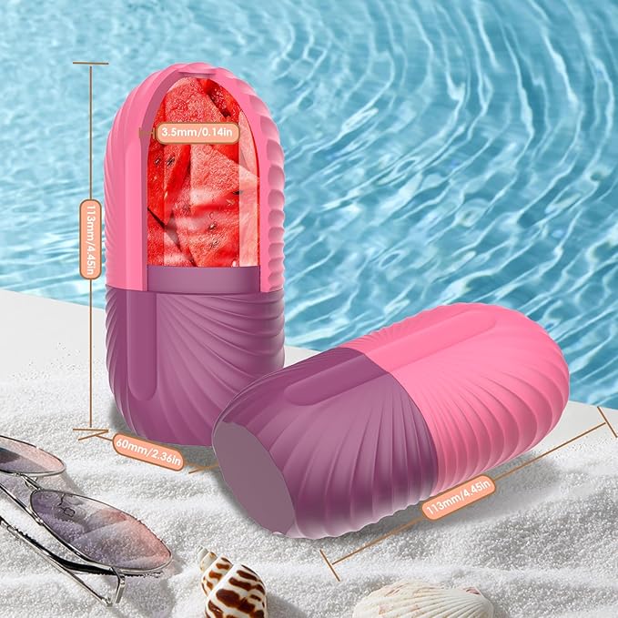 Ice Face Roller, Silicone Facial Ice Roller, Reusable Skin Care Massager Tools for Relieve Puffiness, Tighten Skin, Shrink Pores Shell Rose Red