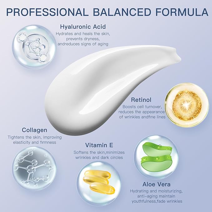 Instant Face Lift Cream with Retinol,Collagen & Hyaluronic Acid, Anti-Aging Moisturizer for Face, Neck & Décolleté, Neck Firming Cream for Women & Men, 1.7 Fl Oz