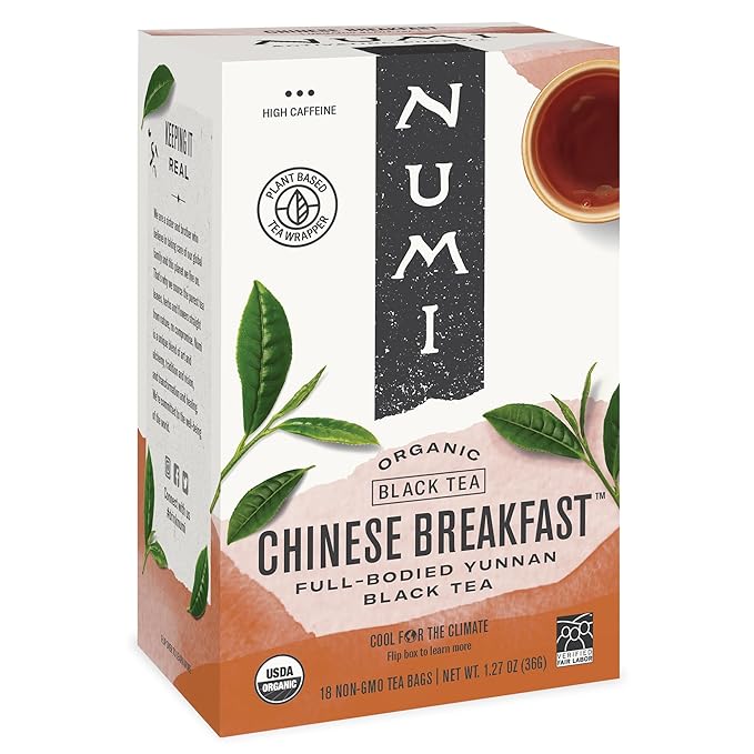 Numi Organic Chinese Breakfast Tea, 18 Tea Bags, Full Bodied Yunnan Black Tea, Caffeinated (Packaging May Vary)