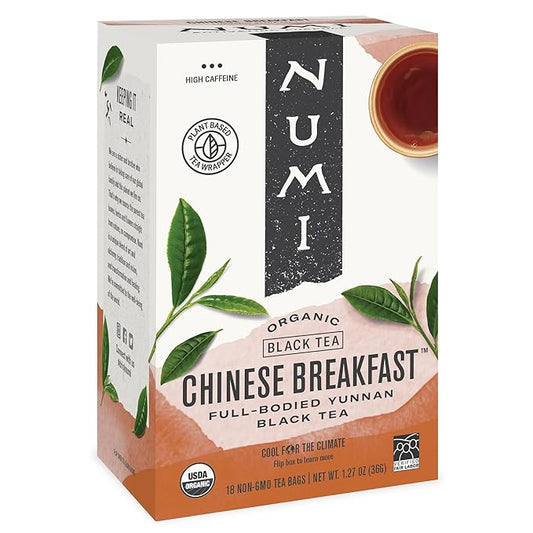 Numi Organic Chinese Breakfast Tea, 18 Tea Bags, Full Bodied Yunnan Black Tea, Caffeinated (Packaging May Vary)
