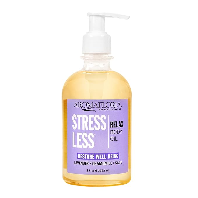 Stress Less Body Oil - Lavender, Chamomile, Sage Oil Scented - Body Massage Oil for Men & Women - 8.0 FL Oz Bottle