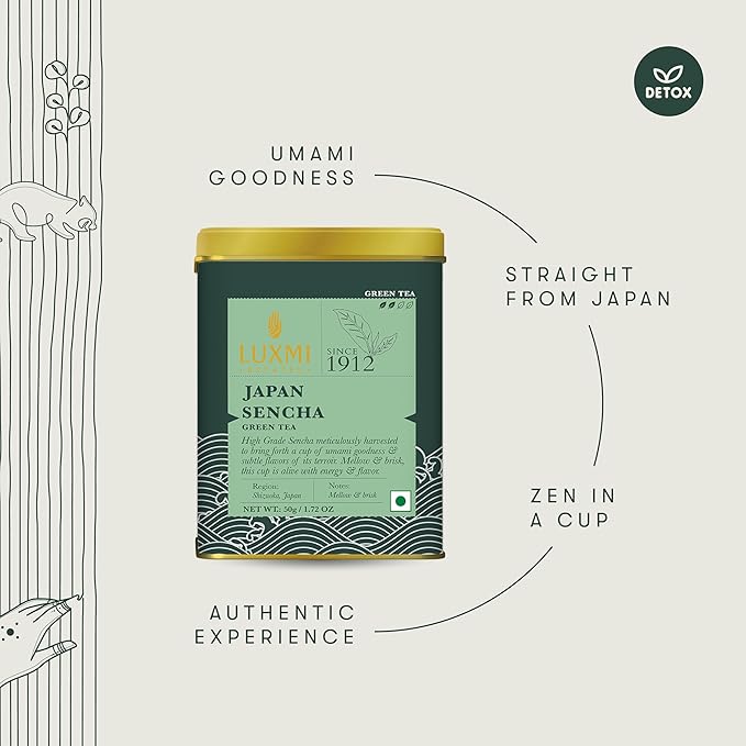 Luxmi Estates - Japanese Sencha Green Tea - 50g (25 cups) | Authentic Japanese Sencha Tea by First Leaves | Mild, Rich & Refreshing Premium Tea