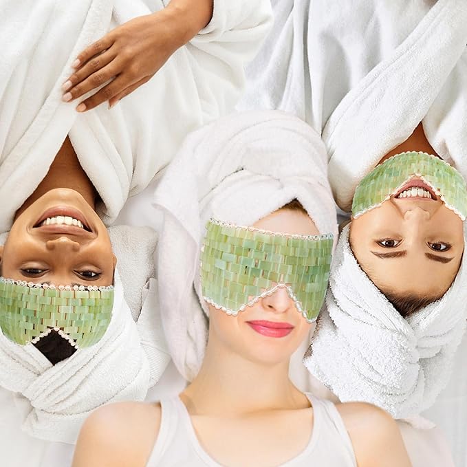 Jade Eye Mask, Facial Cooling Mask with 100% Real Jade for Hot & Cold Therapy to Reduce Wrinkles, Puffiness, Migraines, and Anti-Aging