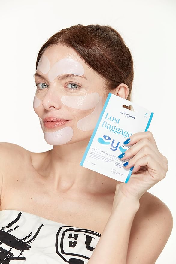 BioRepublic Lost Baggage Under Eye Emergency Repair Mask | Reduces Appearance of Lines, Bags, and Dark Circles Under Eyes | Organic Biocellulose Masks for Moisturization | Box of 3