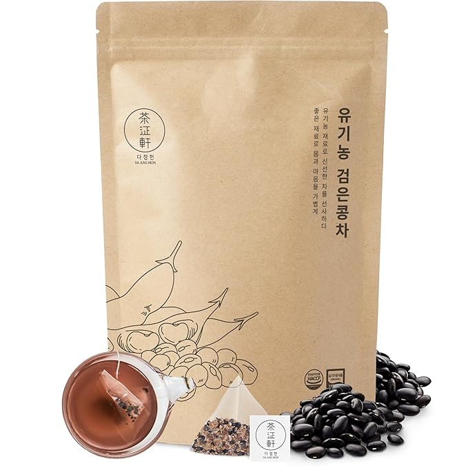 DAJUNGHEON Black Bean Tea (1.0oz)1.5g x 20 Tea Bags, Premium Authentic Korean Herbal Tea Hot Cold Caffeine-Free Crafted Pure Dried source Roasted Traditional Oriental Sweet Savory Soothing Refreshing well-being Daily Drinks