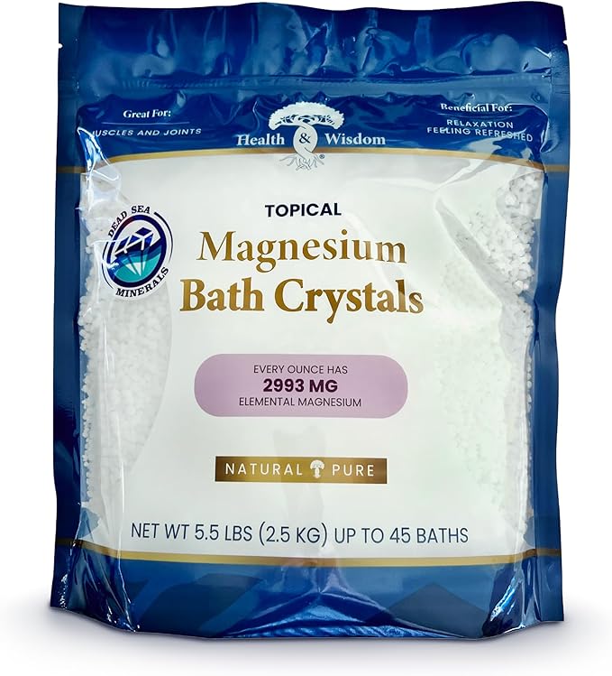 Health and Wisdom Magnesium Bath Salt - Magnesium Chloride Flakes for Bath Soak, 4X Epsom Salt Concentration, Unscented Formula, Dead Sea Sourced, Resealable Bag, Zero Additives - 88 Ounces