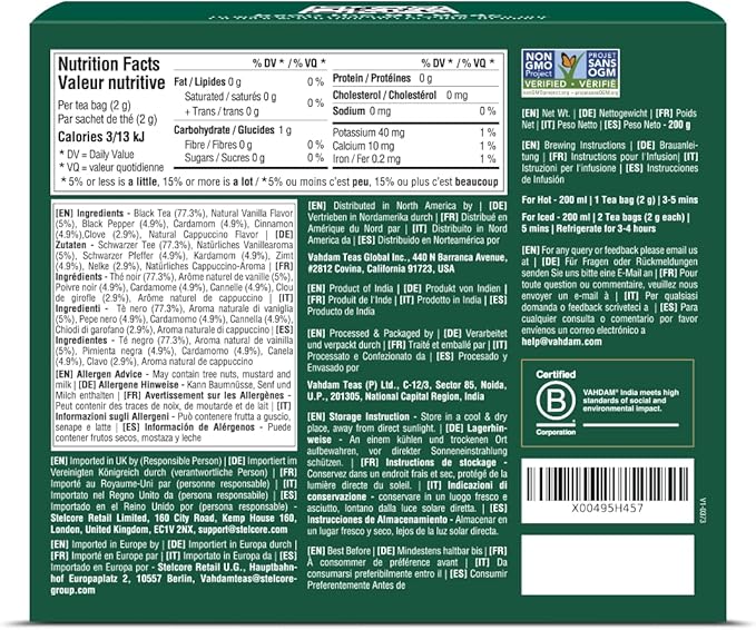 VAHDAM, Vanilla Spiced Chai Tea | 100 Tea Bags | Delicious Blend of Vanilla Masala Chai | Brew Hot, Cold or Iced