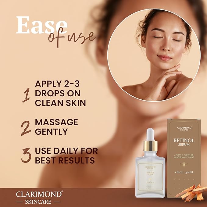 CLARIMOND Retinol Multi-Peptides Serum for Face – 2.5% Resurfacing Retinol and Hyaluronic Acid Serum with Niacinamide & Aloe Vera for Anti-Aging, Brightening, Wrinkle Reduction & Dark Spot Treatment