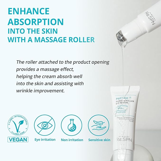 Re.SPN Peptide Firming Roller Eye Serum, Niacinamide, Panthenol, Caffeine | Self-Care, Vegan, Intense Hydration | Korean Eye Serum with Guasha, Glass Skin, Korean Skin Care(20ml/0.67 fl oz)