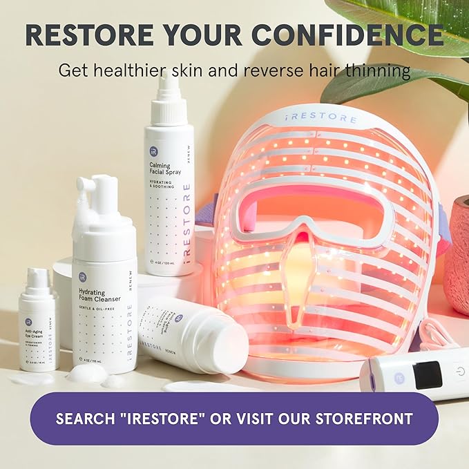 iRestore LED Face Mask Light Therapy | Blue, Infrared & Red Light Therapy for Face | Illumina Skincare Device Facemask - Youthful Radiant Skin with Reduced Wrinkles, Fine Lines | Contour | 360 LEDs