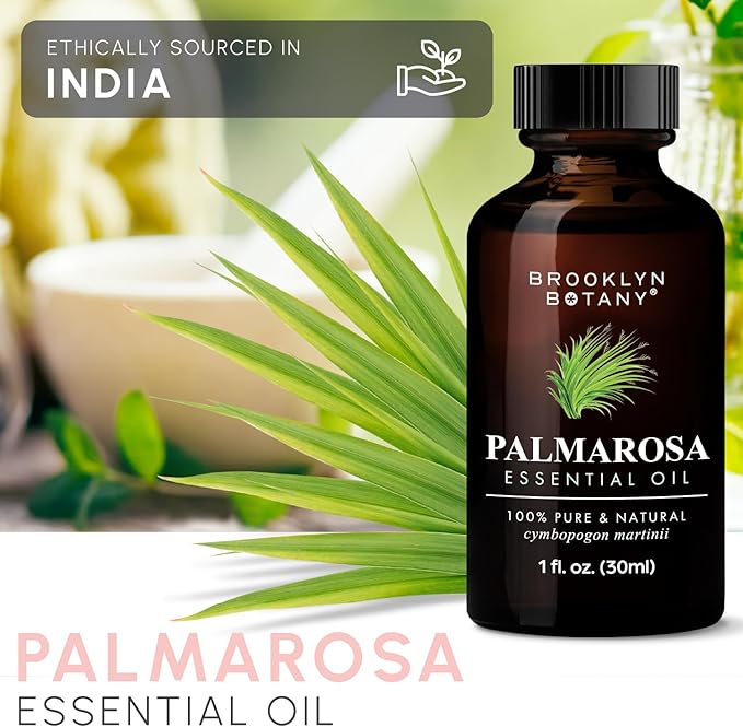 Brooklyn Botany Palmarosa Essential Oil – 100% Pure and Natural – Premium Grade Oil with Dropper - for Aromatherapy and Diffuser - 1 Fl Oz
