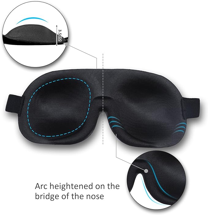 Sleep Mask Invisible Alar Deep Orbit 3D Eye Mask Ultra Lightweight & Comfortable Sleeping Mask for Travel, Nap, Shift Works XL Black