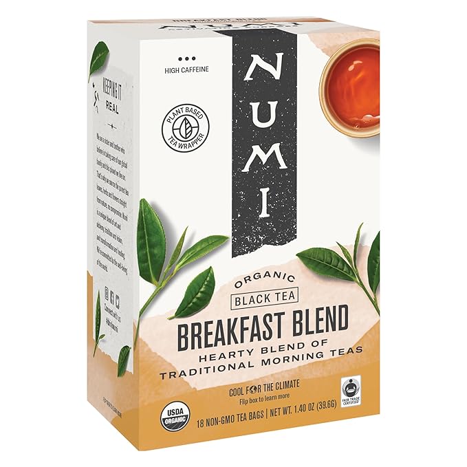 Numi Organic Tea Breakfast Blend, 18 Count Box of Tea Bags, Black Tea (Packaging May Vary)