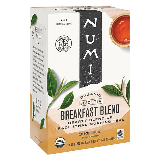Numi Organic Tea Breakfast Blend, 18 Count Box of Tea Bags, Black Tea (Packaging May Vary)