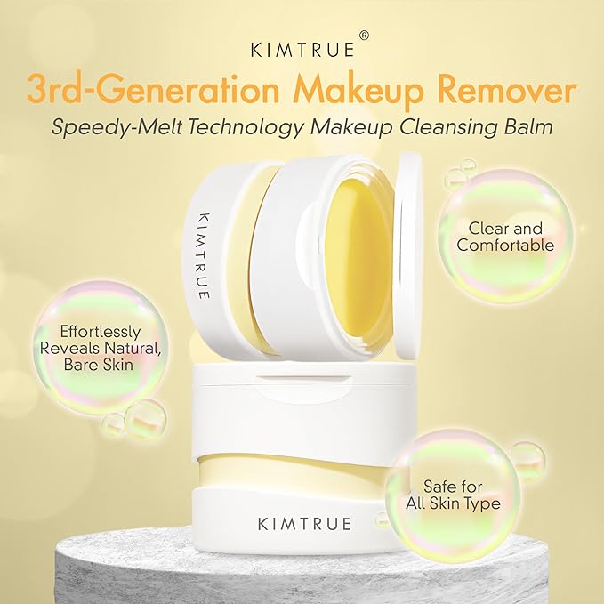 Kimtrue 3rd Generation Meltaway Cleansing Balm - Makeup Remover Balm for All Skin Types - Gently Meltaway Mascara, Eyeliner and Makeup - Oil Face Cleanser - Hydrating, Fragrance-Free - 3.38 oz