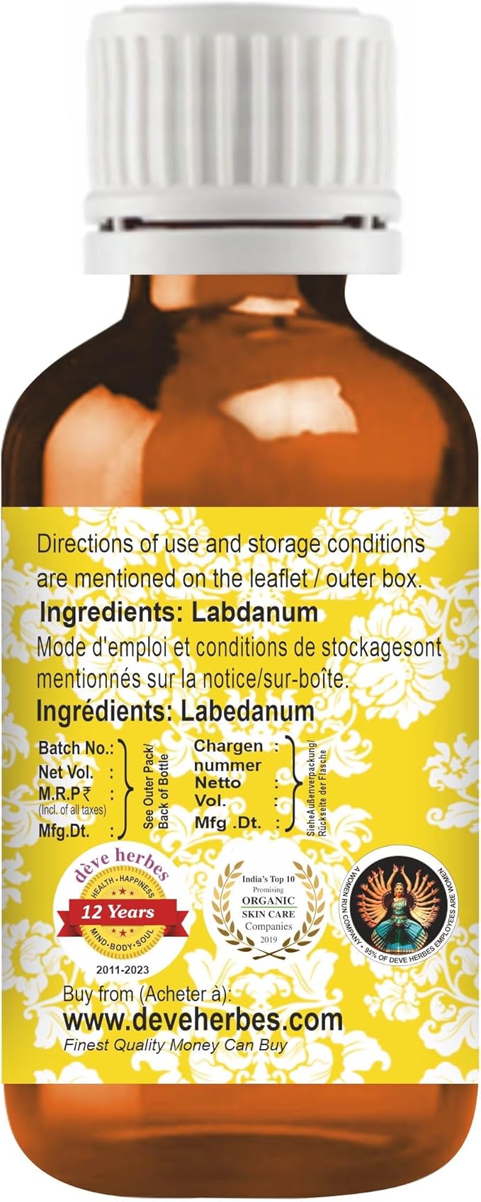 Deve Herbes Pure Labdanum Essential Oil (Cistus ladaniferus) Steam Distilled 10ml (0.33 oz)