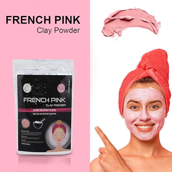 SVATV French Pink Clay | Montmorillonite Powder | Rose Clay | Hydrating & Rejuvenate Skin care Powder | Natural Face Mask | Used For Soap Making - 227 Gram, Half Pound, 8 Ounce.