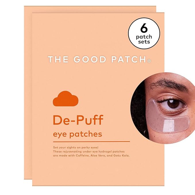 The Good Patch De-Puff Cooling Hydrogel Under Eye Patches for Puffy Eyes and Under Eye Bags, Made with Caffeine, Aloe Vera, Gotu Kola, Clinically Proven (6 Total Patch Sets)