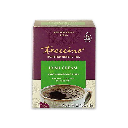 Teeccino Irish Cream Herbal Tea, Rich & Roasted Herbal Tea That’s Caffeine Free & Prebiotic for Natural Energy, 10 Tea Bags
