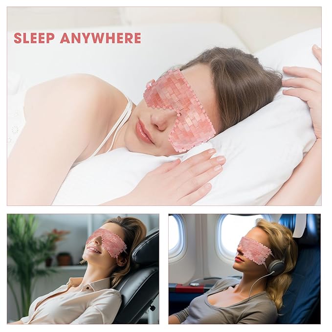 Rose Quartz Eye Mask with Adjustable Strap&Jade Eye Mask Real Jade for Hot & Cold Therapy,Green Stone Facial Eyes Sleeping Mask Relief Eye Cover