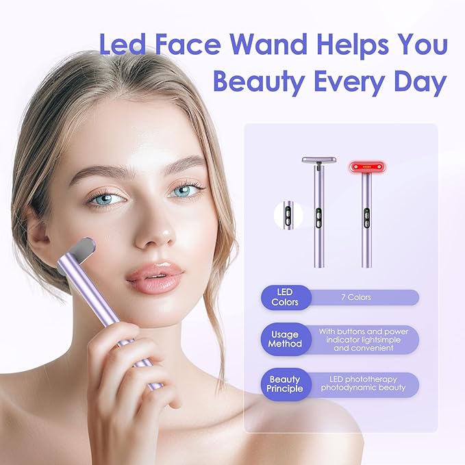 Led-Face-Wand-Light, Red Light Therapy for Face & Body Beauty Wand, Facial Massager for Face and Neck Tool for Skin Care Tool at Home (Purple)