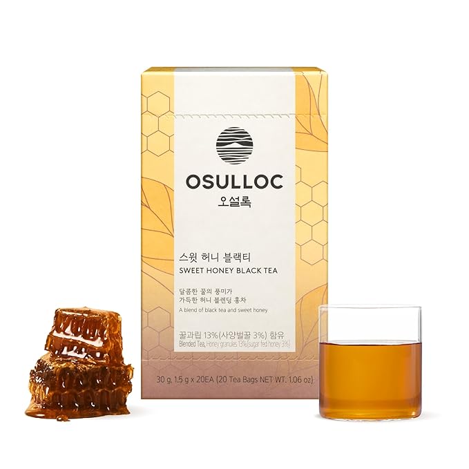 OSULLOC Sweet Honey Black Tea (20 count) Black tea filled with Sweet Flavor of Honey, Premium Blended Tea bags from Jeju Island