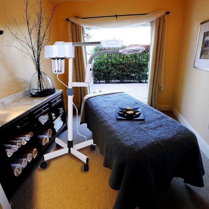 Steamer for Facial Professional Facial Steamer 2 in 1 Multifuncional 5X Magnifying Lamp LED Light Magnifier for Salon Spa Beauty Home, White