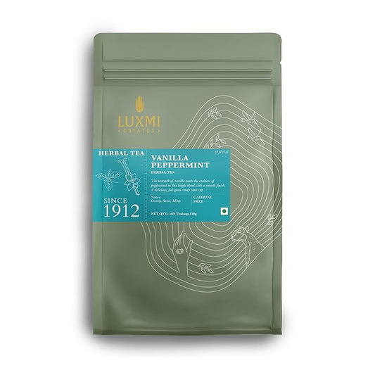 Luxmi Estates - Vanilla Peppermint Organic Tea, Natural Vanilla Extract and Pepperment - 50 Tea Bags, Perppermint Aids Digestion, Ideal After a Meal