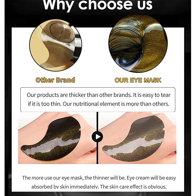 Gold Black Pearl Hydra-Gel Eye Patches - Gel Eye Mask for Eyes Treatment Puffiness Anti-Aging Remove Eye Bags Relieve Dark Circles Moisturizing Eyes Skin (30 Pairs)