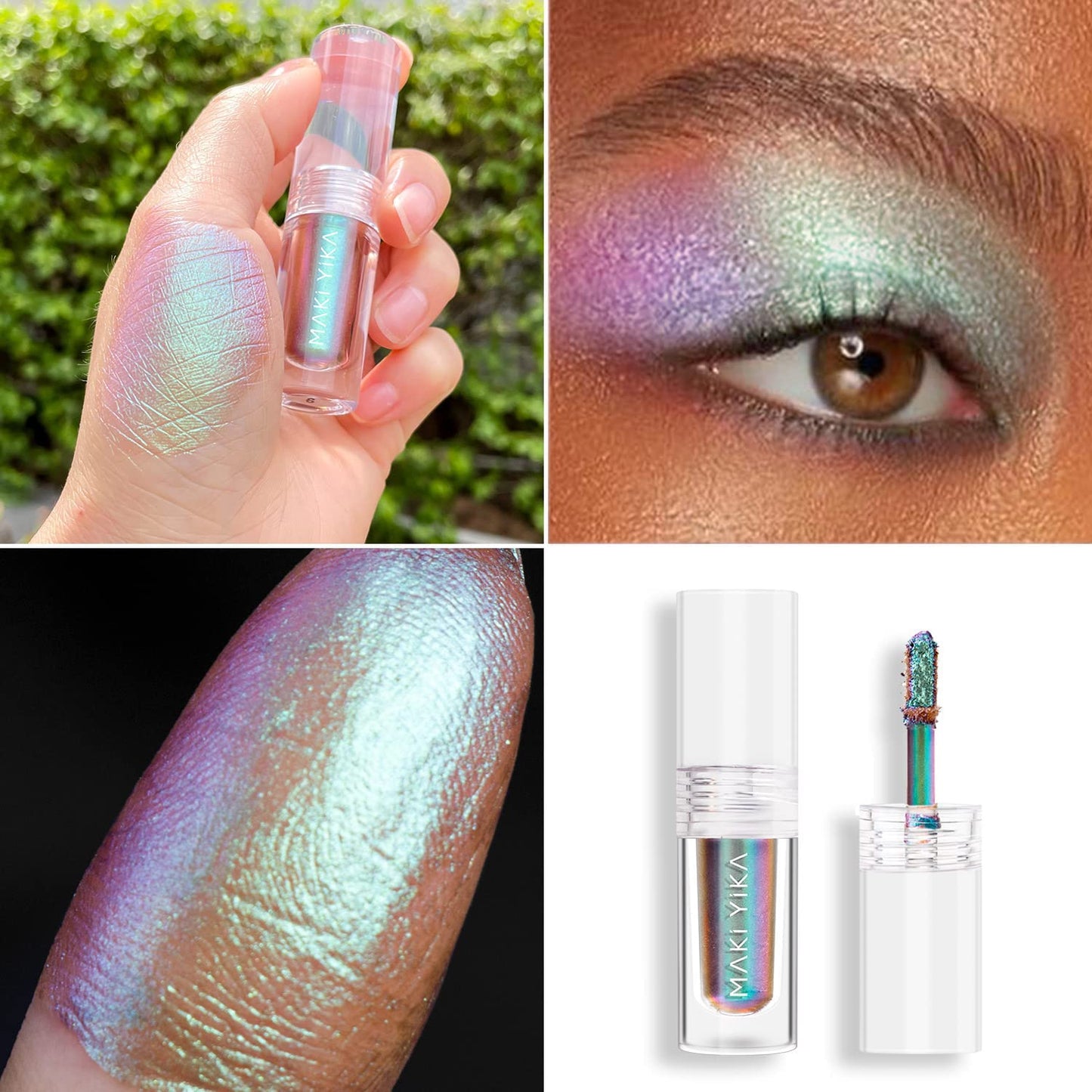 MAKI YIKA Glitter Liquid Eyeshadow Chameleon Metallic Eyeshadow MultiColor Shifting Long Lasting Multichrome Holographic Eye Topper Glitters (#6 Aurora)