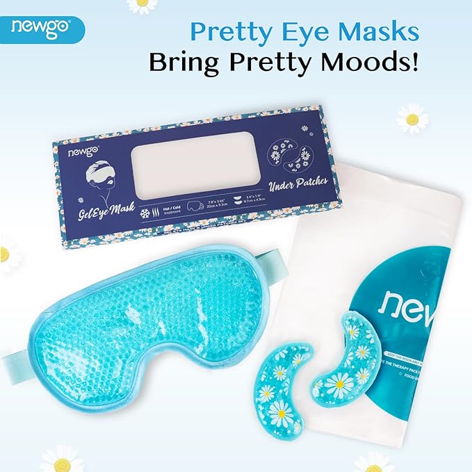NEWGO Cooling Eye Mask Gel Under Eye Pads Set for Dark Circles, Under Eye Bags, Puffy Eyes, Migraines, Dry Eyes, Post-Surgery, Gifts for Women