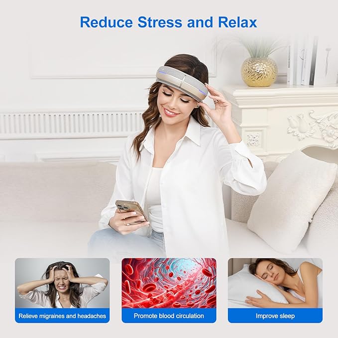Portable Electric Head Massager, 5 Modes with Heat & Bluetooth, Deep Relaxation for Fatigue, Stress, and Sleep