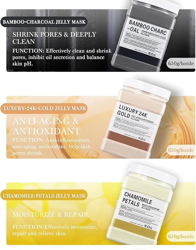 Jelly Face Mask Peel Off Powder 650g Moisturizing and Hydrating Repair and Smooth Skin Care for Home Salon Spa (24K Gold)