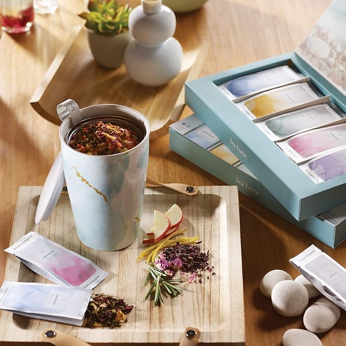 Tea Forte Wellness Tea Assortment Single Steeps Loose Leaf Premium Tea Gift Set Sampler, 15 Count 3 of Each Assorted Blends, Pre-Portioned Single Serve Pouches, Steeps 12 oz