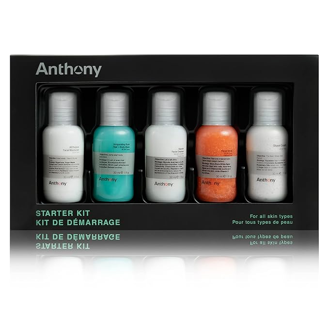 Anthony Starter Kit, 5 Count, Glycolic Facial Cleanser, Facial Scrub, All Purpose Facial Moisturizer, Invigorating Rush Hair & Body Wash, Shave Cream