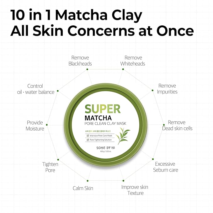 SOME BY MI Super Matcha Pore Clean Clay Mask - 3.52Oz, 100g - Made from Match Water for Sensitive Skin - Skin Moisturizing Effect with Sebum and Pore Care - Korean Skin Care