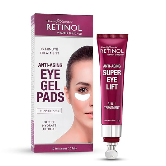 Retinol Anti-Aging Eye Gel Pads – Soothing Vitamin A Reduces Puffiness & Refreshes the Under Eye Area + Retinol Super Eye Lift - A luxurious 3-in-1 treatment fights the look of dark circles, wrinkles