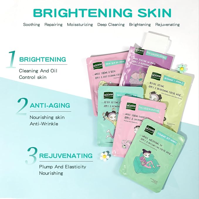 Face Masks Skincare Set for Girl,Moisturizing Collagen Facial Masks for Women Home Spa,Hyaluronic Acid Face Mask for All Skin Types,Day Night Facial Mask Hydrating,Deep Cleaning,Oil Contral(18Pack)