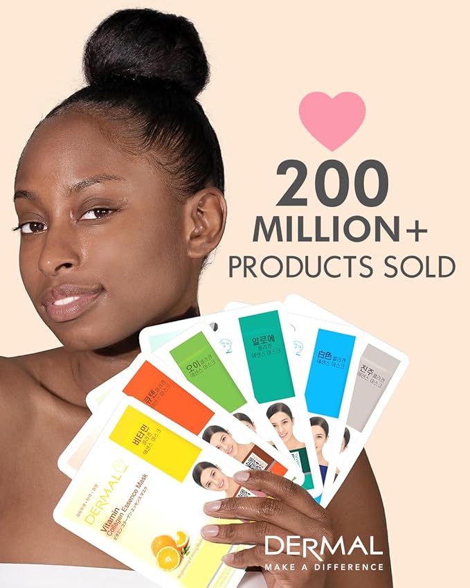 DERMAL Herb Collagen Essence Facial Mask Sheet 23g Pack of 10 - Skin Clear and Purifying, Pore Tightening, Calming for Oily Skin, Daily Skin Treatment Solution Sheet Mask