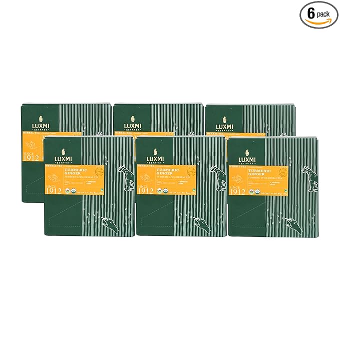 Luxmi Estates - Turmeric Time-Out - Organic Ginger Turmeric Tea - 90 Tea Bags (15ct x 6 Pack) | With Organic Turmeric, Ginger, Cardamom, Black Pepper | Great for Immunity and Healthy Response to Inflammation