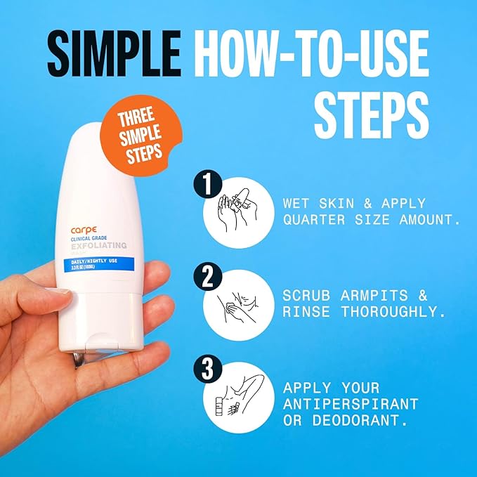 Carpe Exfoliating Underarm Scrub with Odor Protection, Underarm Exfoliator to Improve Deodorant Performance - Energizing Minty Fresh Smell - Armpit Scrub for Women and Men (3 Pack)