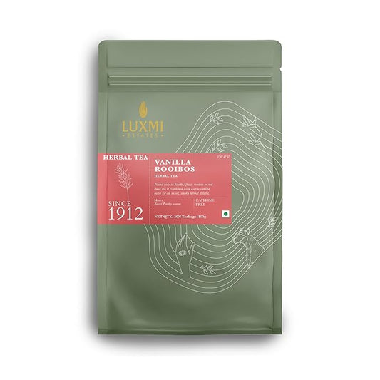 Luxmi Estates Organic Rooibos Vanilla Tea, 50 Tea Bags, Calming Tea, Perfect for Unwinding After A Long Day