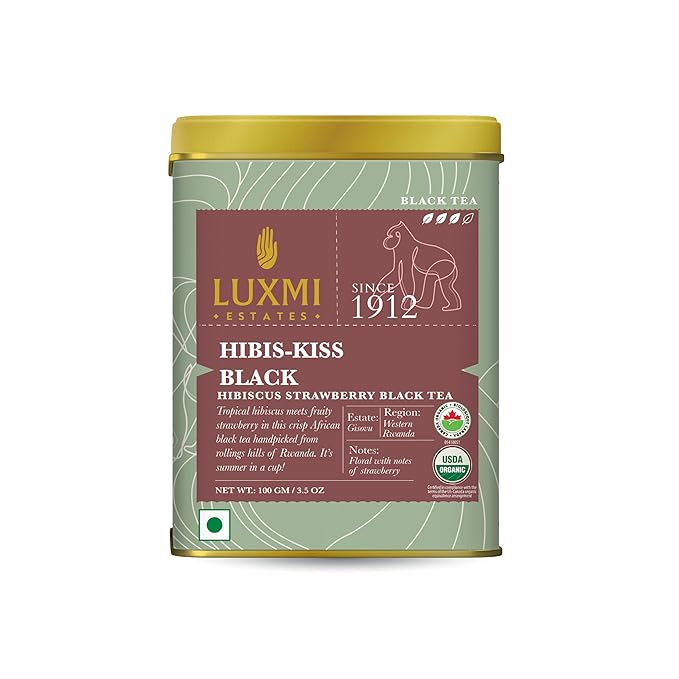 Luxmi Estates - Hibis-Kiss - Organic Hibiscus Tea - Loose Leaf - 100g (50 Cups) | With Hibiscus, Strawberry, Organic Black Tea and Other Natural Extracts | Juicy, Triopical and Fresh