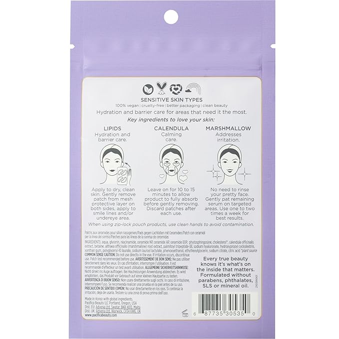 Pacifica Undereye Mask Vegan Ceramide Hydrating Jelly Eye Patches - Under Eye & Smile Line Masks for Fine Lines & Puffiness, Barrier Repair for Sensitive Skin, Fragrance-Free Vegan Clean Beauty